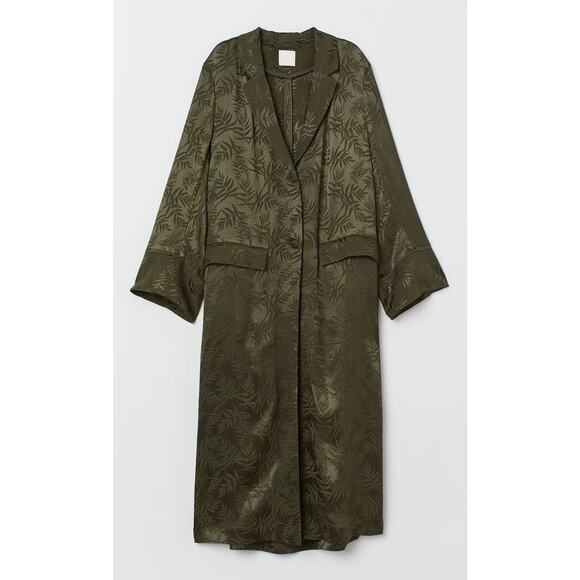 H&M Jackets & Blazers - H&M Trend Khaki Green Silky Palm Leaf Print Kimono Long Jacket Sz M